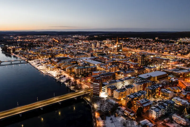 Flygbild Over Skelleftea I Skymning